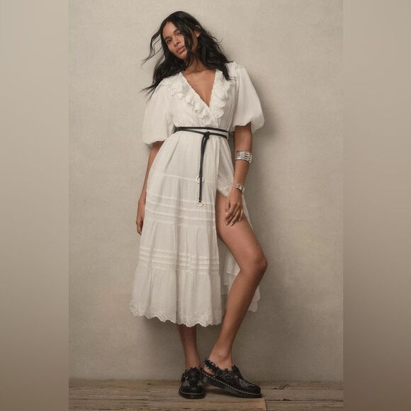 Anthropologie Love the Label XL NWT Short-Sleeve Ruffled Tiered Wrap Maxi Dress - Picture 2 of 5